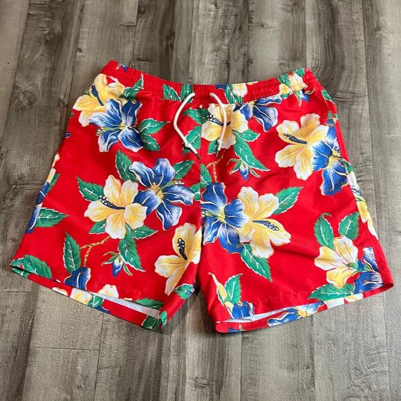Polo Ralph Lauren Big & Tall Hawaiian Tropical Red Swim Trunks Swimwear Men’s LT - Picture 1 of 6